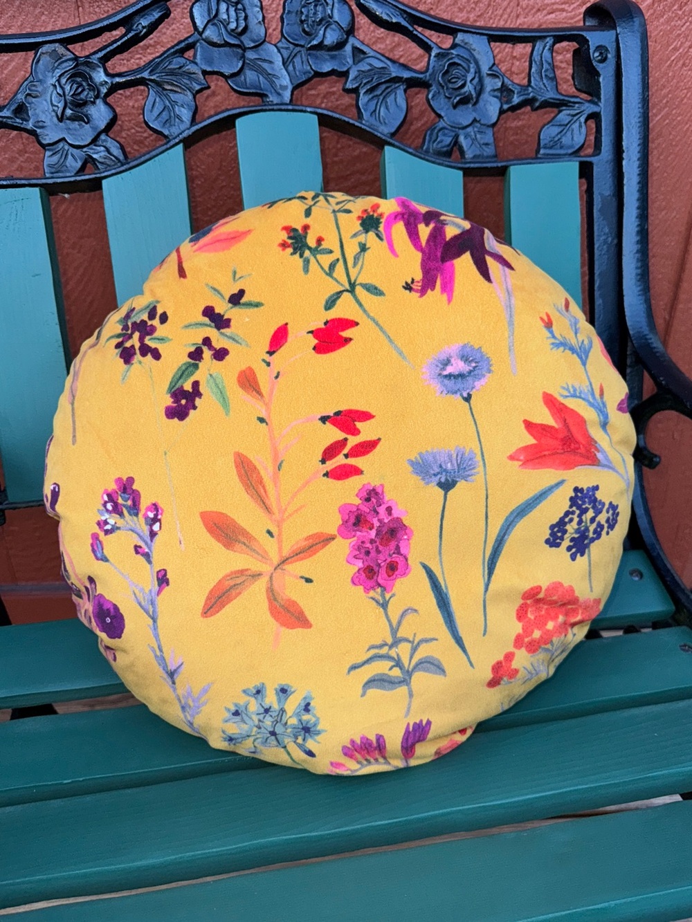 Anthropologie $68 Feather Pillow Maureen Velvet Round Yellow Floral